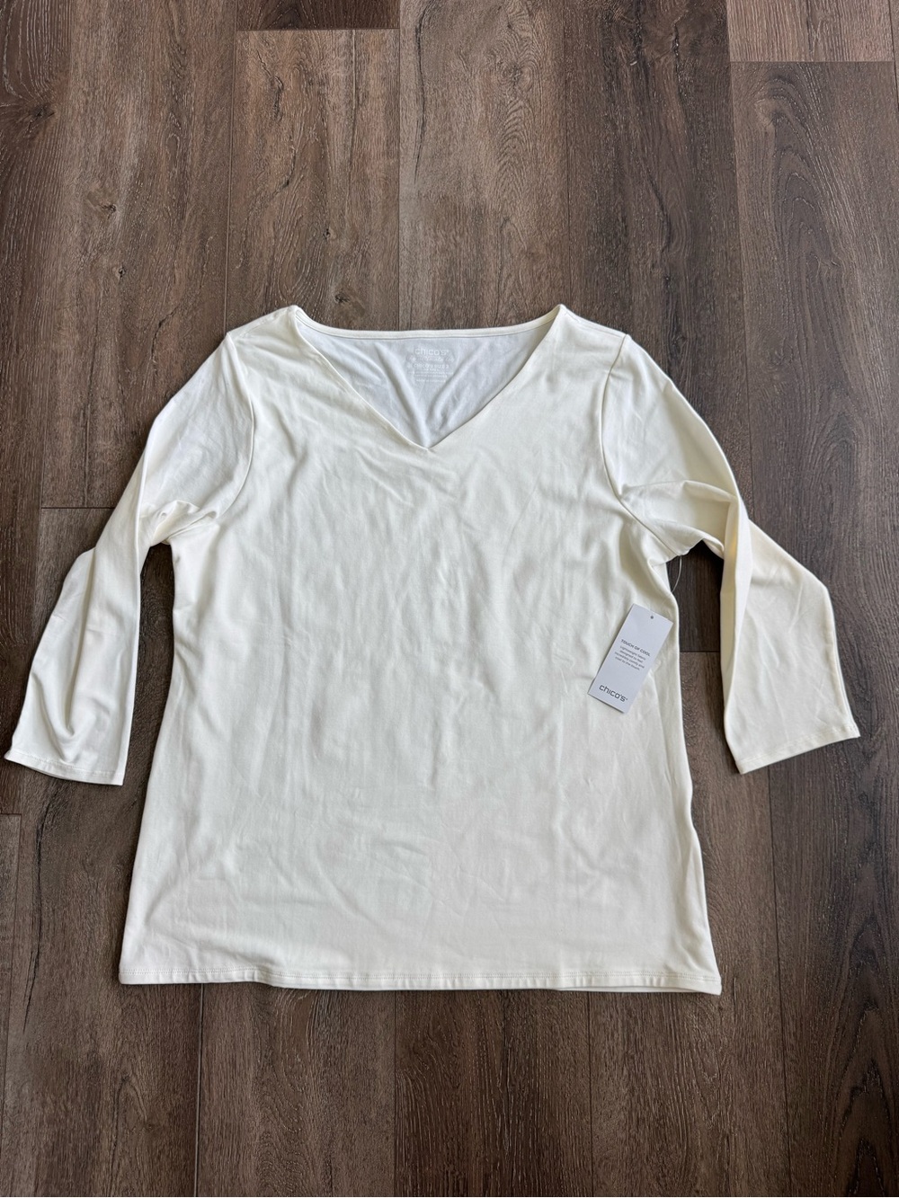 Chico's Cream V-Neck Long Sleeve Top Size Large